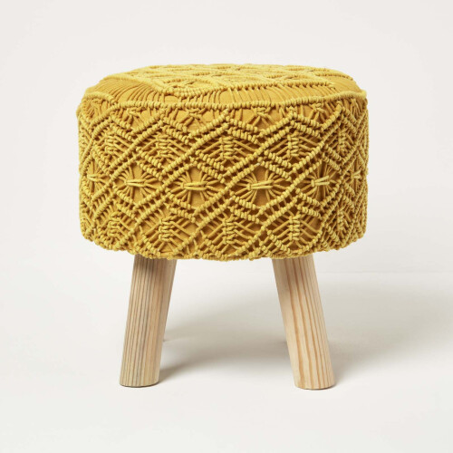 Homescapes (Yellow) Willow Macrame Teal Green Footstool