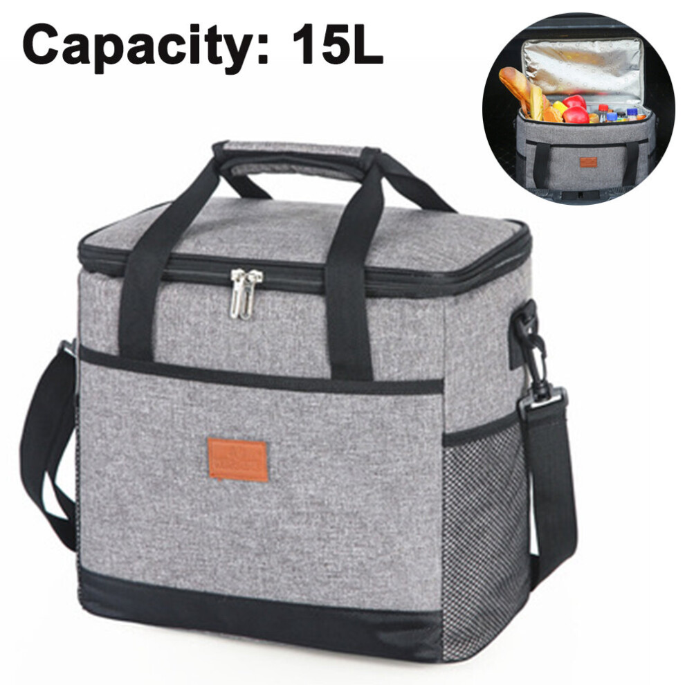 1Pc Lunch Bag 15L Insulated Lunch Box Soft Cooler Cooler Bag For Adult Men Women - Gray - 15L