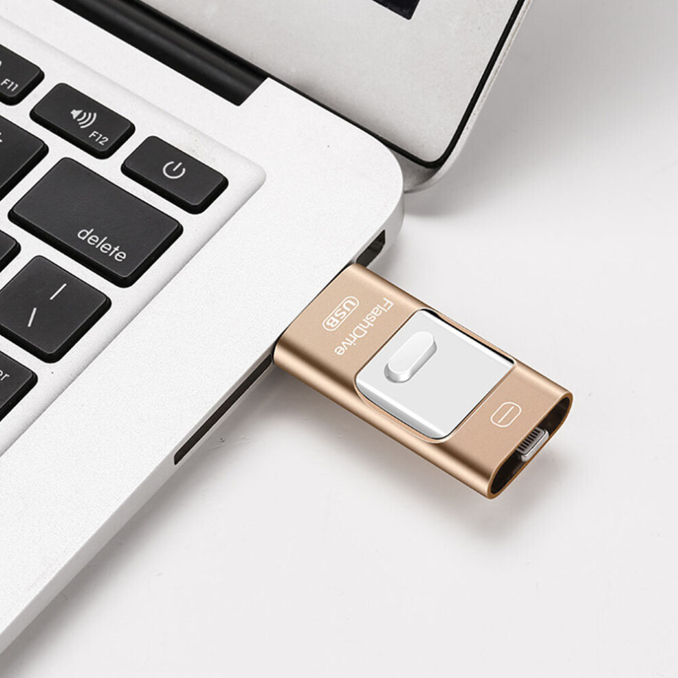 Flash Drive, 3 In 1 Usb 3.0 Memory Stick, Photo Stick External Storage Thumb Drive - 128Gb Gold 6228927018753