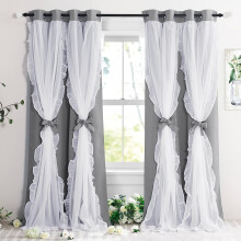 Nostalgic Chic Curtains for Room Decor Bedroom Double Pleated Sheer Covered Tape Tieback Curtains Top, 132.08 cm W x 213.36 cm L, Silver Gray, 2pcs