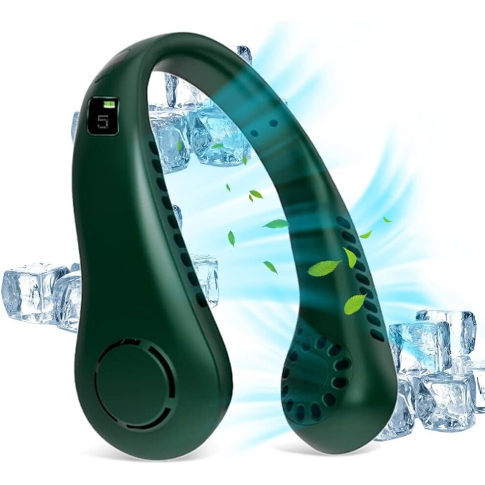 CalmGeek Fan 5 Gears Digital Display Leafless Portable Hanging Neck 2600Mah Large Capacity Lazy Air Conditioner USB Portable Small Fan (Green)-image-OPC-PC5Q9FN-NEW