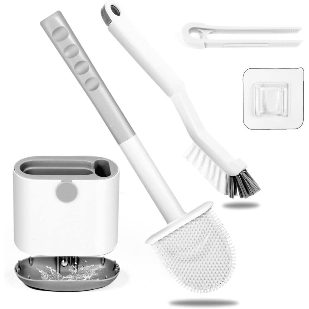 Toilet Brush Toilet Brush Silicone Toilet Brush and Holder with Cleaning Brush and Clip, Flat Toilet Brush with Holder and Drainage Base