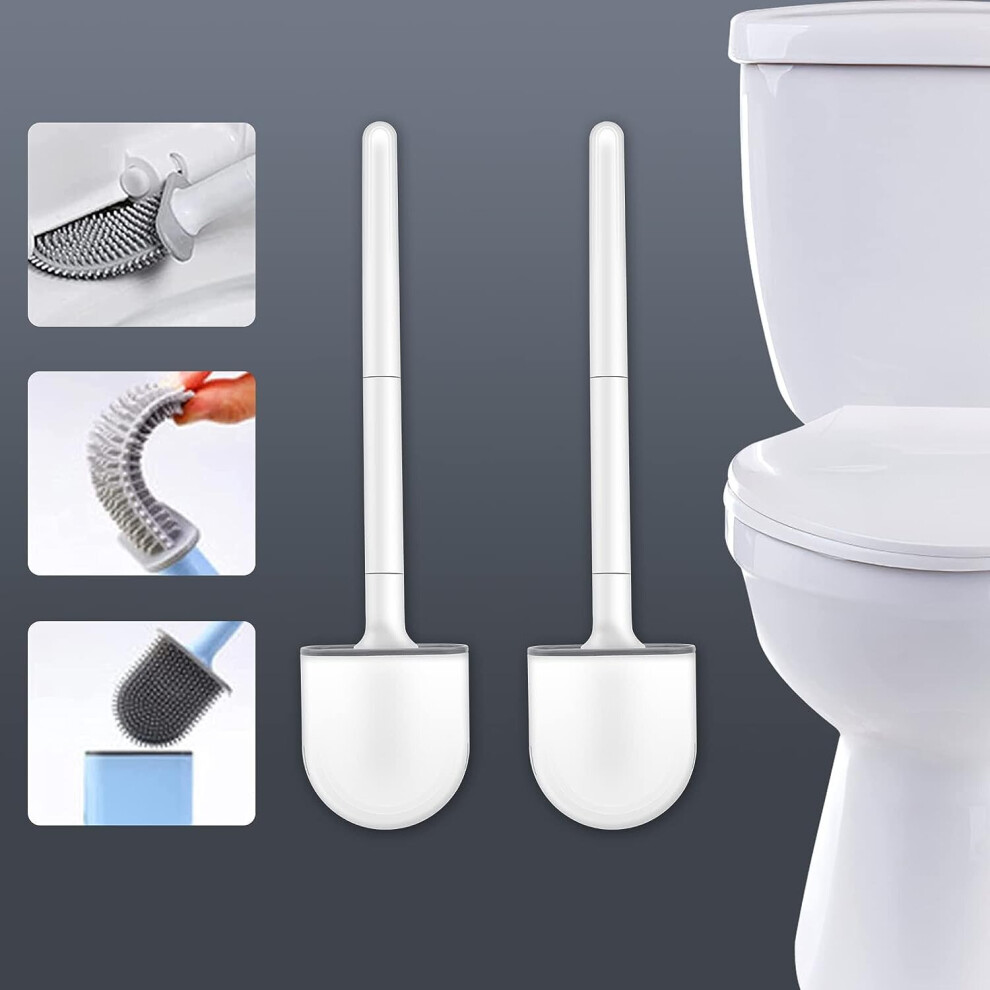 2PCS Silicone Toilet Brush and Holders Deep Toilet Brush,Toilet Brush with Long Non-Slip Plastic Handle and Flexible Bristles