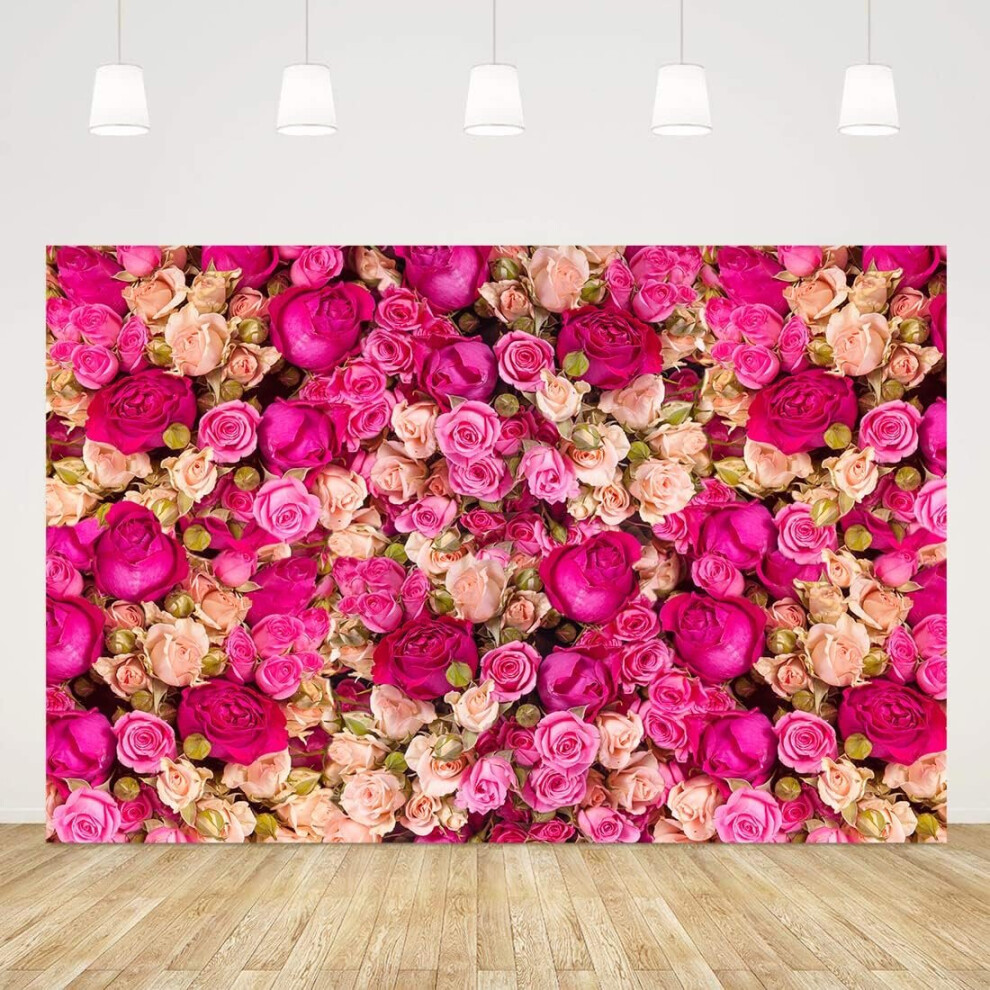 6X4 Feet Rose Photography Background Valentine's Day Photo Wedding Birthday Decoration Wedding Flower Rose Wall Art Photography Booth Props Pink/Red 7042558907847