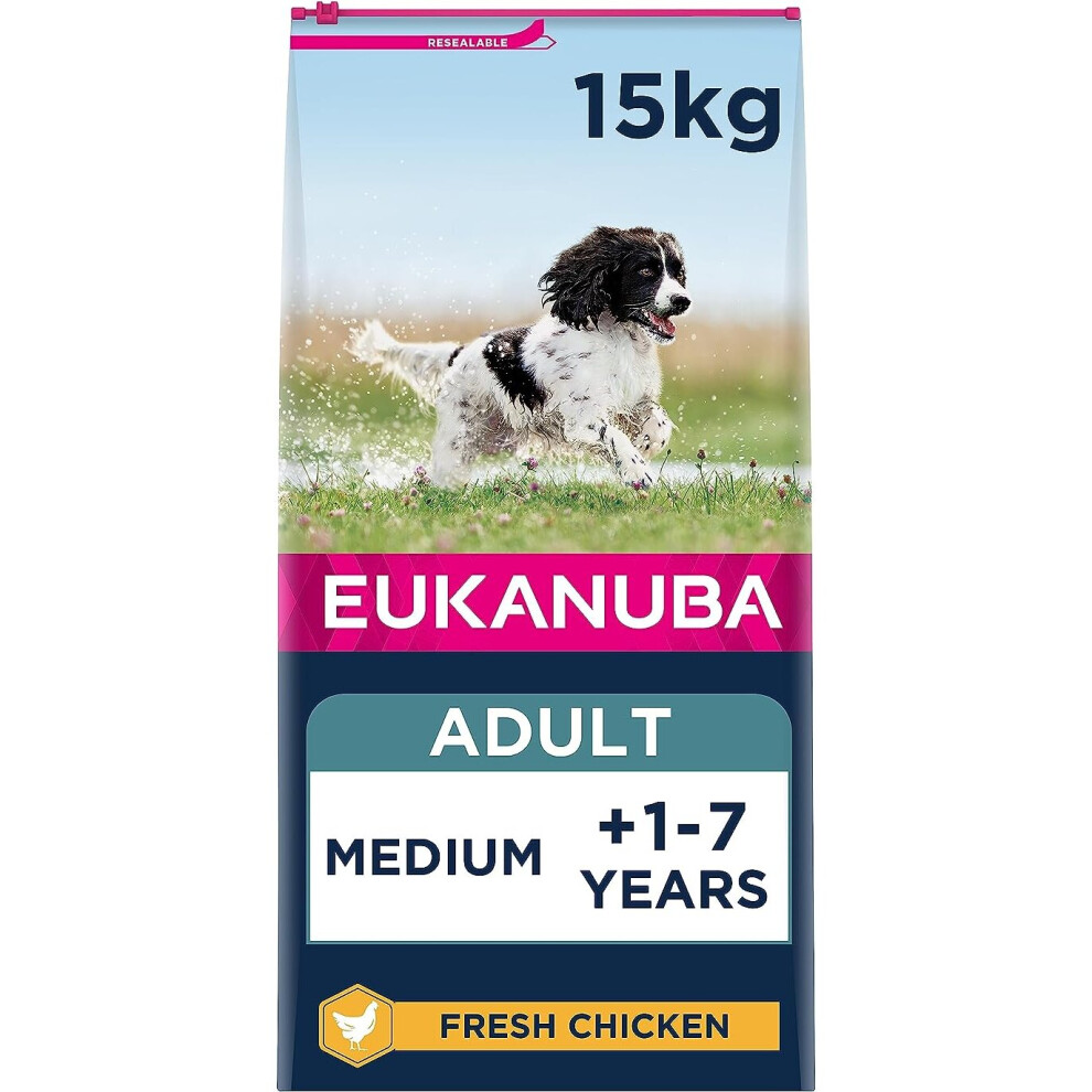 Eukanuba Complete Dry Dog Food For Adult Medium Breeds With Fresh Chicken 15 Kg