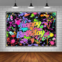 Birthday Photography Background Colorful Graffiti Splash Painting Party Background Happy Birthday Theme Black Light Party Dress