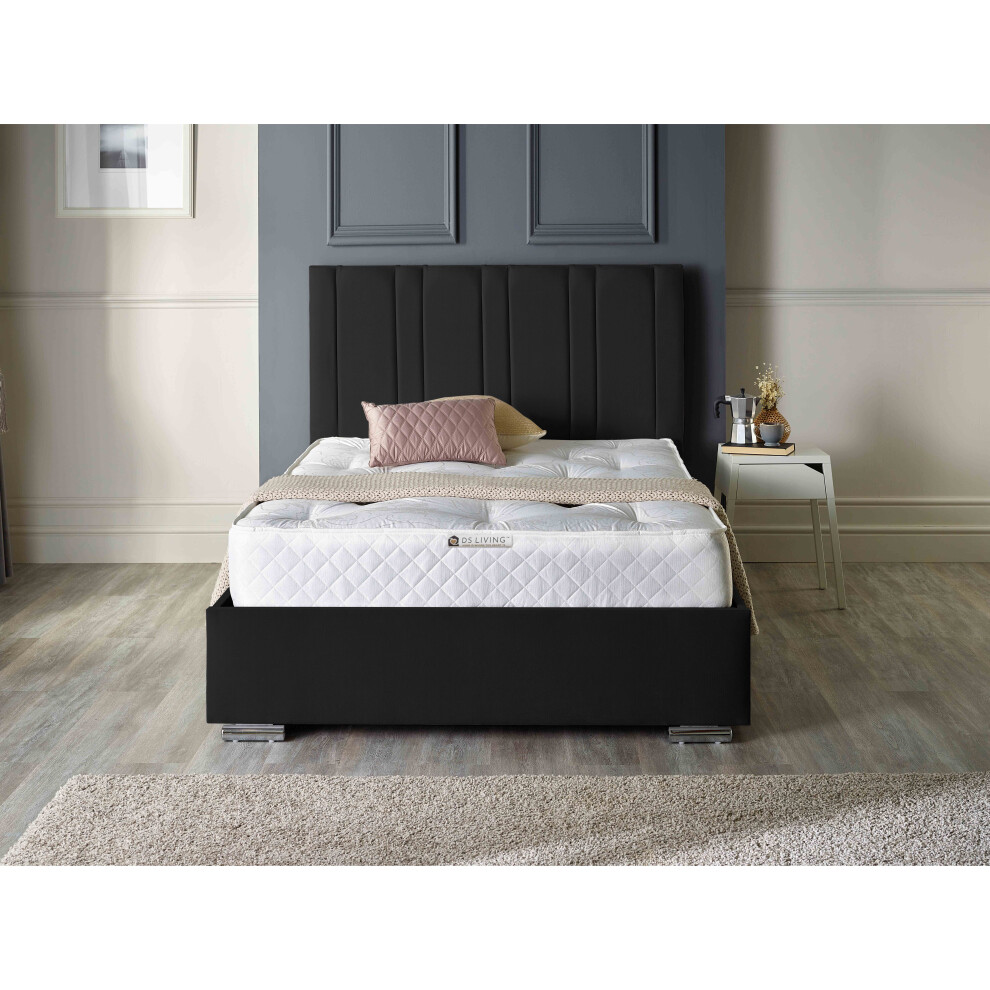 (4FT SMALL DOUBLE, BLACK NOIR) Lilly Upholstered Soft Velvet Bed Frame