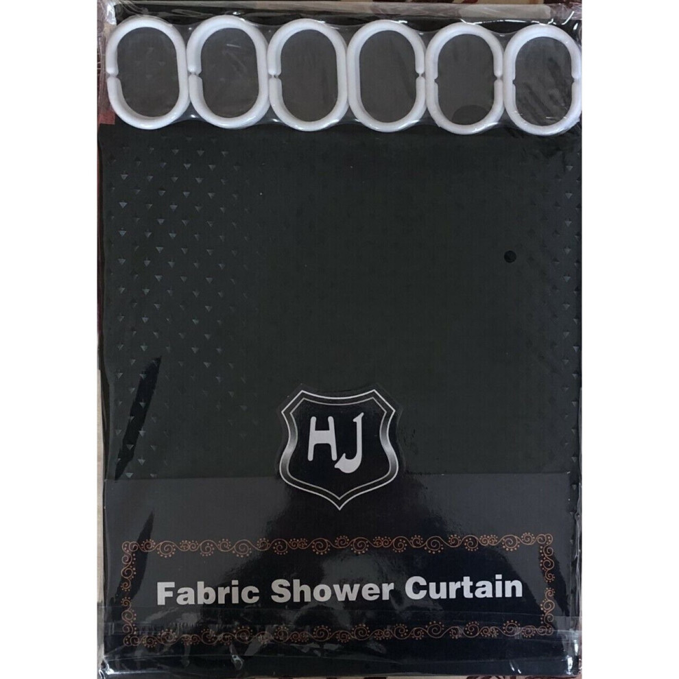 (Black) Shower Curtain Polyester Fabric Waterproof Bathroom Curtain Diamond Design Hooks