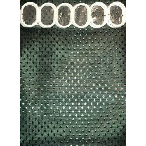 (Dark Green) Shower Curtain Polyester Fabric Waterproof Bathroom Curtain Diamond Design Hooks