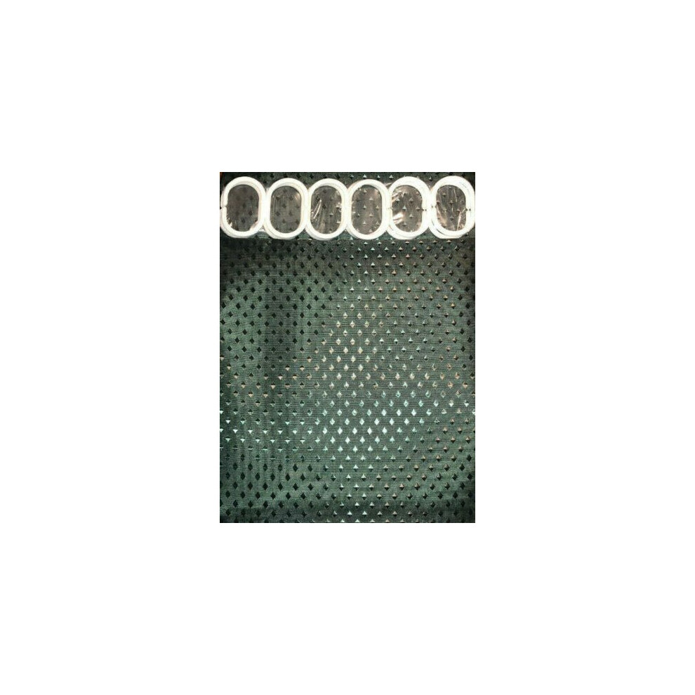 (Dark Green) Shower Curtain Polyester Fabric Waterproof Bathroom Curtain Diamond Design Hooks