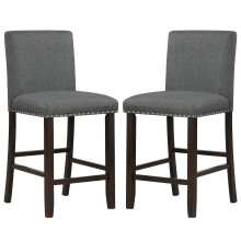 2 pcs Armless Bar Stool Linen Fabric Home Kitchen Counter Height Chair