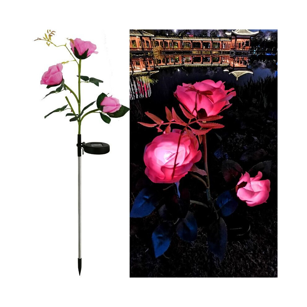 (Pink) Flower Solar Rose Led Lights Outdoor Waterproof Lamp Garden Patio Pathway Lawn