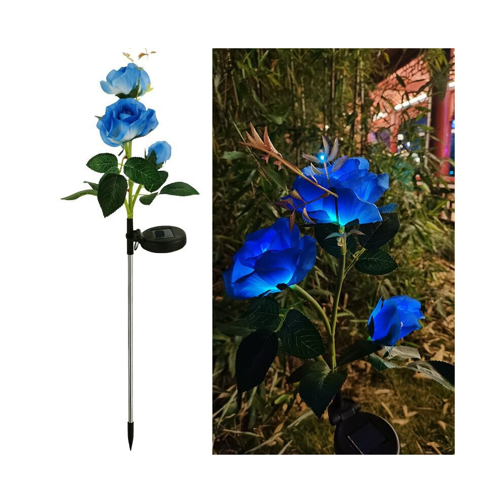 (Blue) Flower Solar Rose Led Lights Outdoor Waterproof Lamp Garden Patio Pathway Lawn