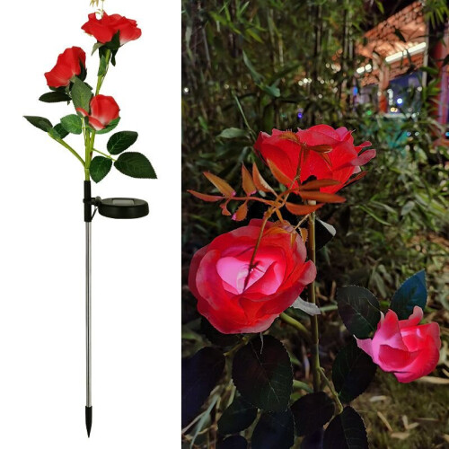 (Red) Flower Solar Rose Led Lights Outdoor Waterproof Lamp Garden Patio ...