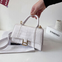 (White) Designer Luxury Soft Top-Handle Tote Women Alligator Pu Leather Hourglass Handbag Girl Metal Shoulder Messenger Bags