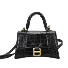 (Black) Designer Luxury Soft Top-Handle Tote Women Alligator Pu Leather Hourglass Handbag Girl Metal Shoulder Messenger Bags