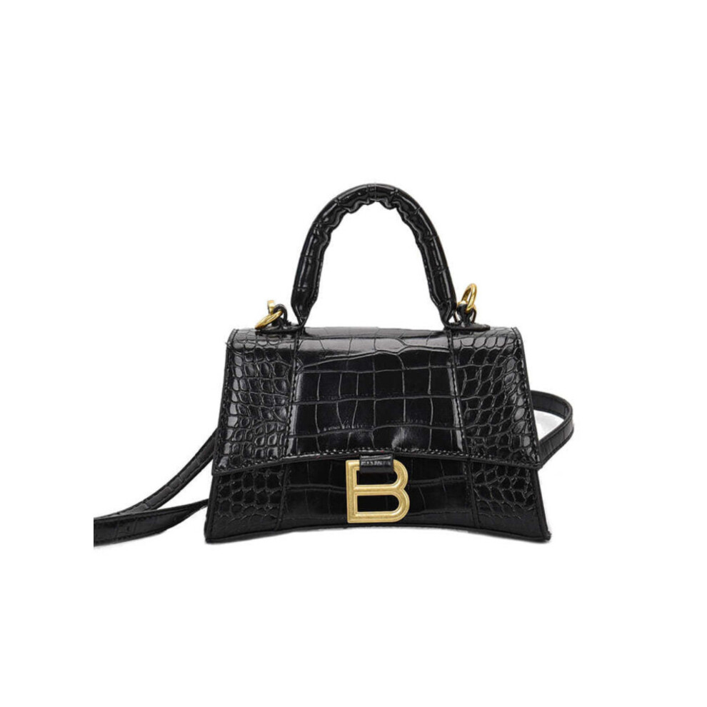 (Black) Designer Luxury Soft Top-Handle Tote Women Alligator Pu Leather Hourglass Handbag Girl Metal Shoulder Messenger Bags