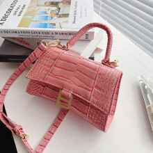 (Pink) Designer Luxury Soft Top-Handle Tote Women Alligator Pu Leather Hourglass Handbag Girl Metal Shoulder Messenger Bags