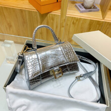 (Silver) Designer Luxury Soft Top-Handle Tote Women Alligator Pu Leather Hourglass Handbag Girl Metal Shoulder Messenger Bags