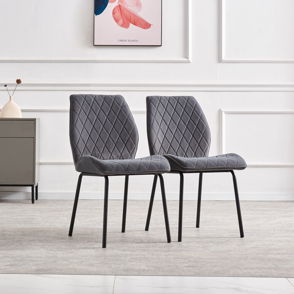 (Grey) 2X Velvet Dining Chairs with Soft Padded Seat