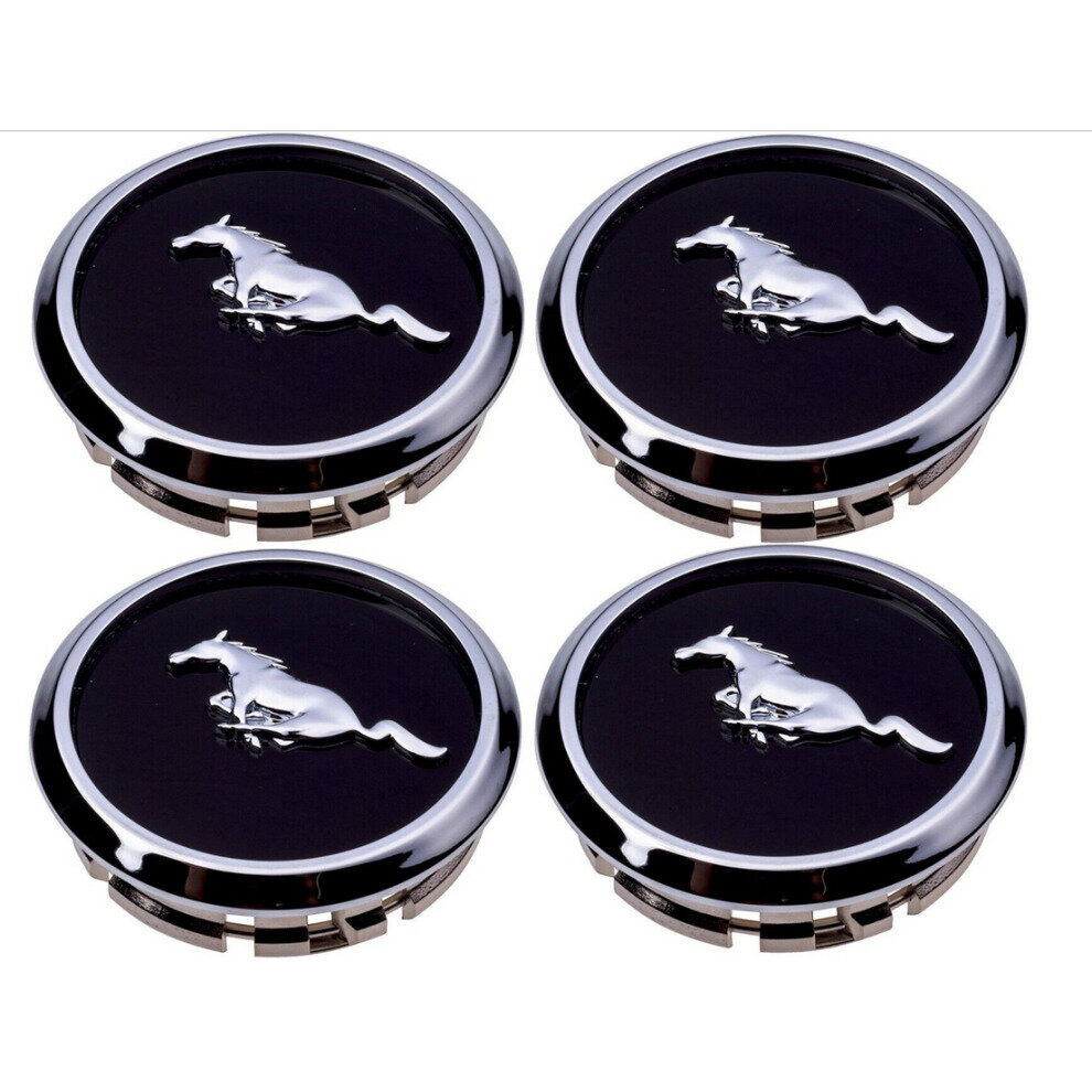 4pcs 68mm Ford Mustang Wheel Center Cap Black Chrome Pony Emblem