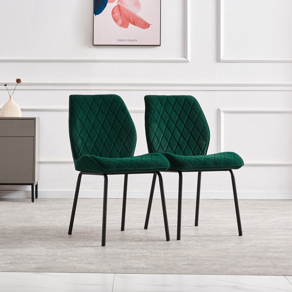 (Green) 2X Velvet Dining Chairs with Soft Padded Seat