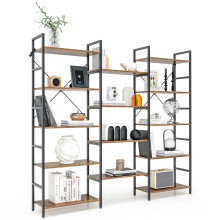 5-tier Industrial Ladder Bookshelf Large Triple Free Standing Bookcase