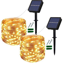 Solar String Lights Outdoor 2Pack Each 120LED Solar Garden Lights12M/40Ft 8 Modes Indoor/Outdoor Fairy Lights Lighting Patio Yard Party Warm White