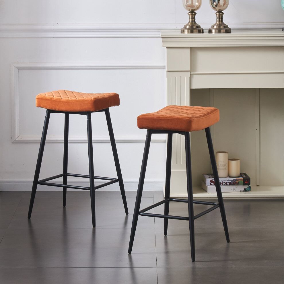 (Orange(Velvet), 2PCS) 2X4X Round Velvet Bar Pub Stools Chairs Seats