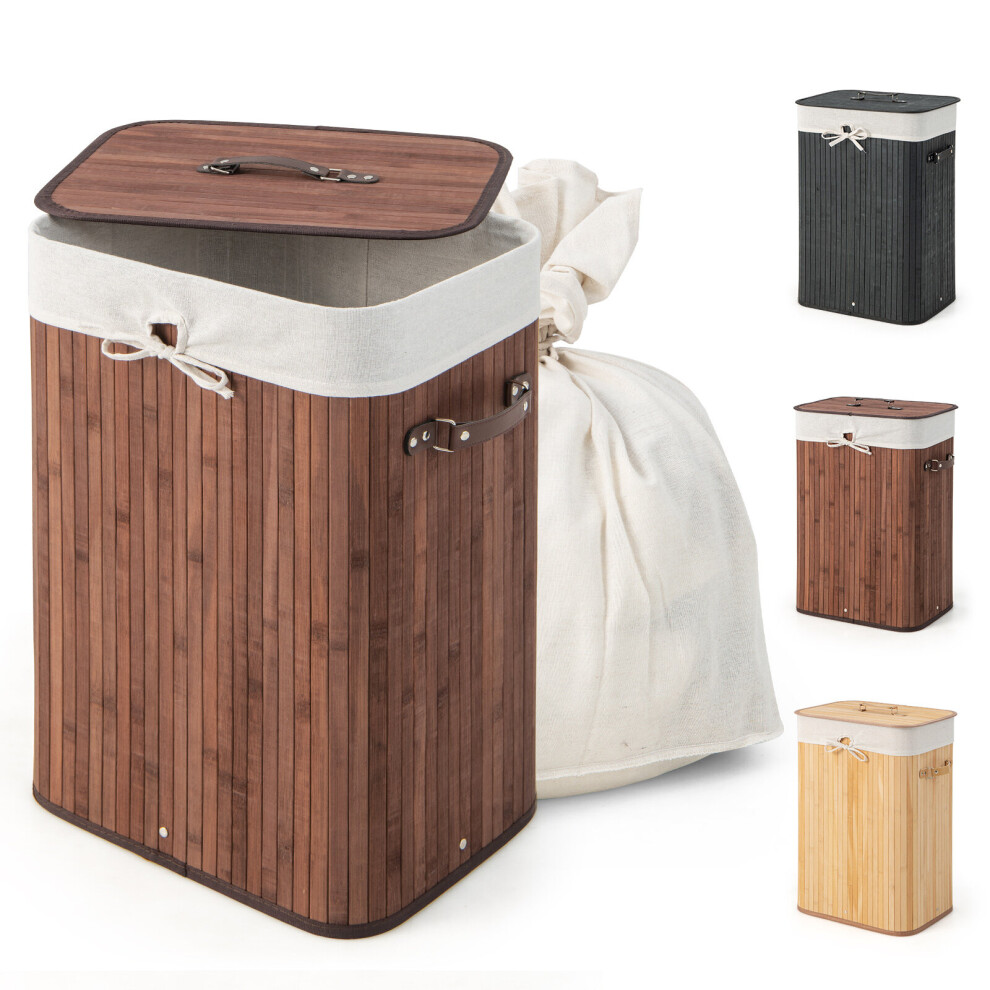 72L Bamboo Laundry Basket Laundry Hamper w/ Lid & Removable Liner Bag