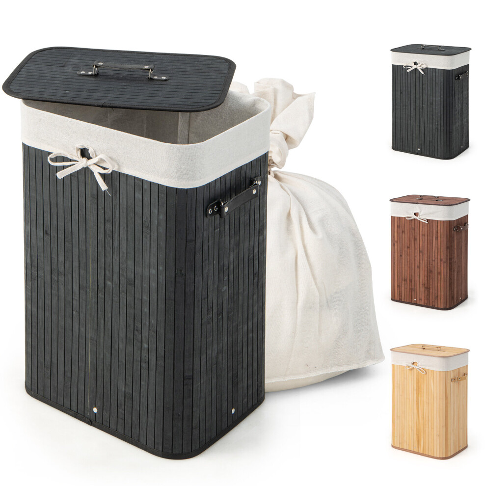 72L Bamboo Laundry Basket Laundry Hamper w/ Lid & Removable Liner Bag