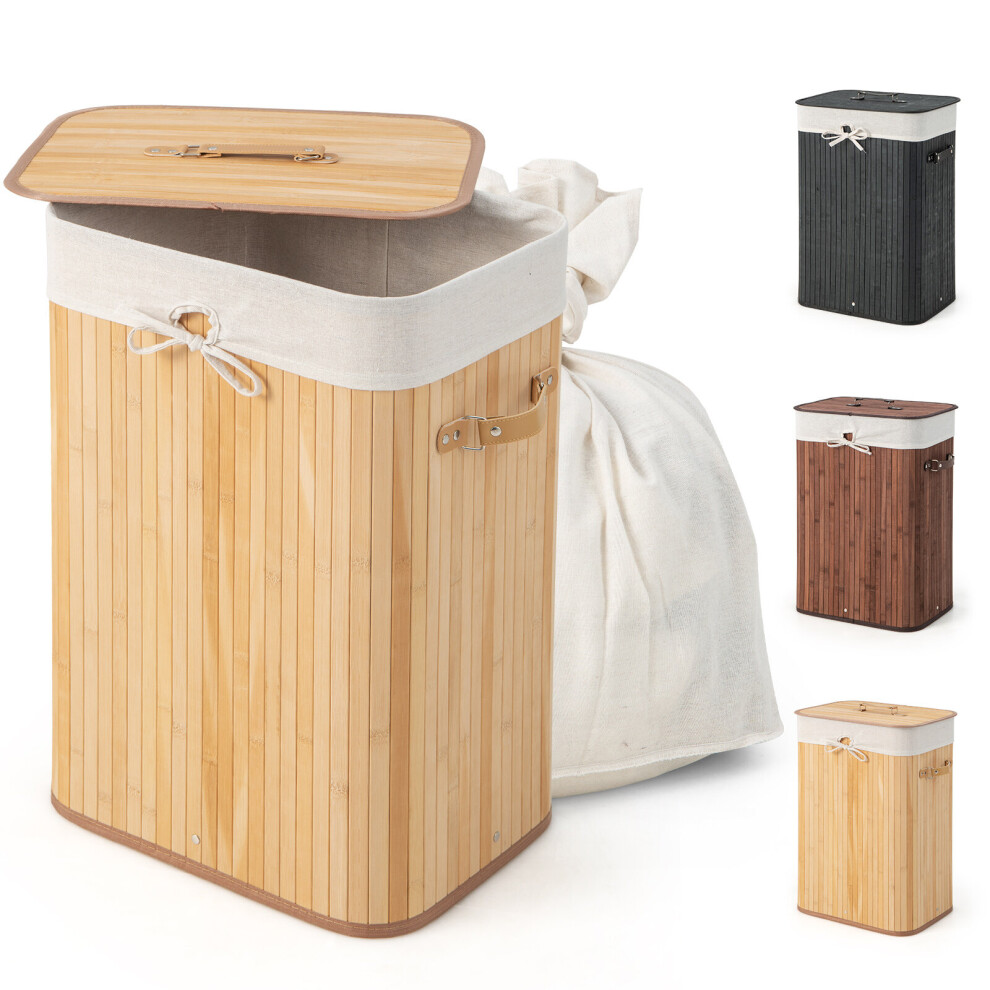 72L Bamboo Laundry Basket Laundry Hamper w/ Lid & Removable Liner Bag