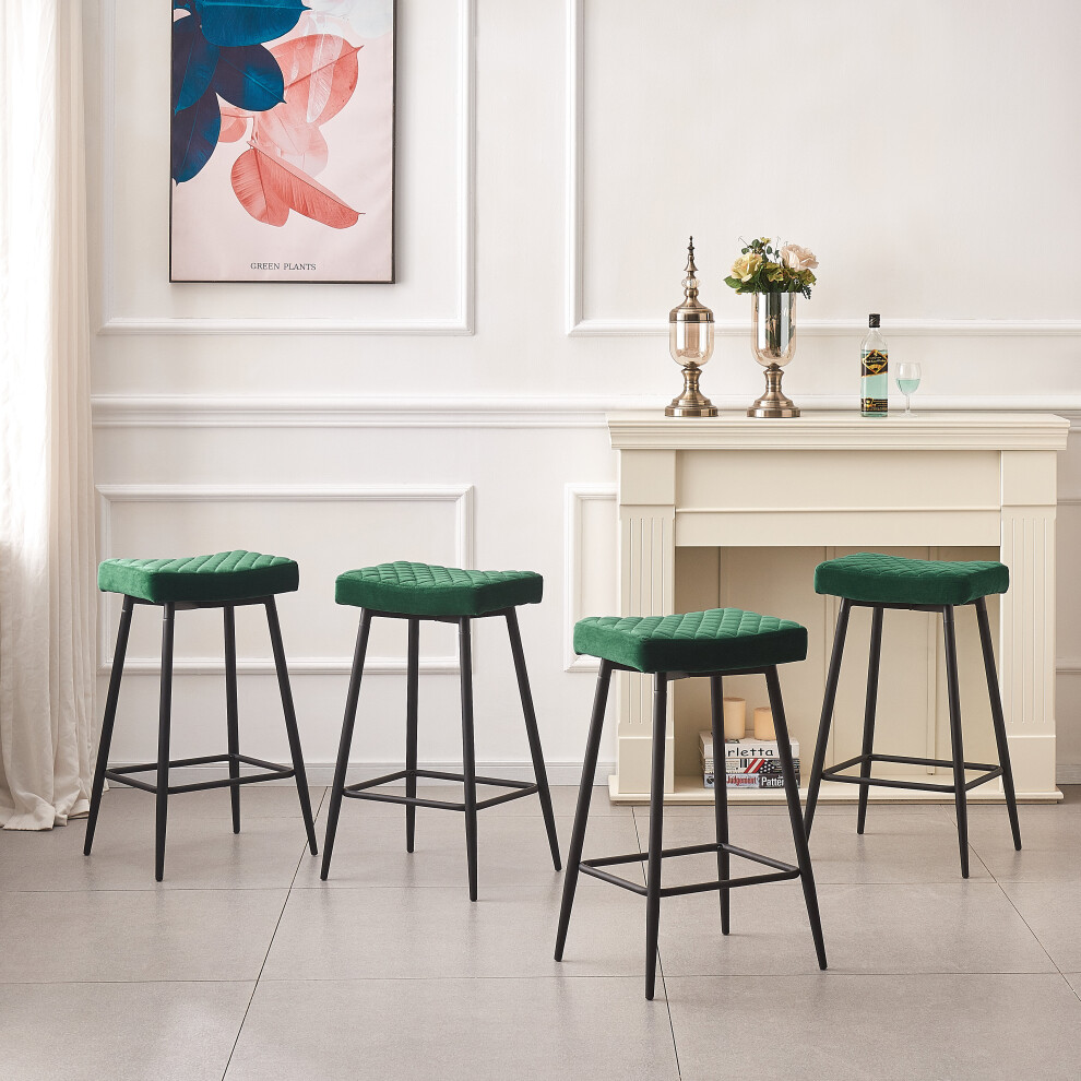 (Green(Velvet), 4PCS) 2/4PCS Round Velvet Bar Pub Stools Chairs Seats