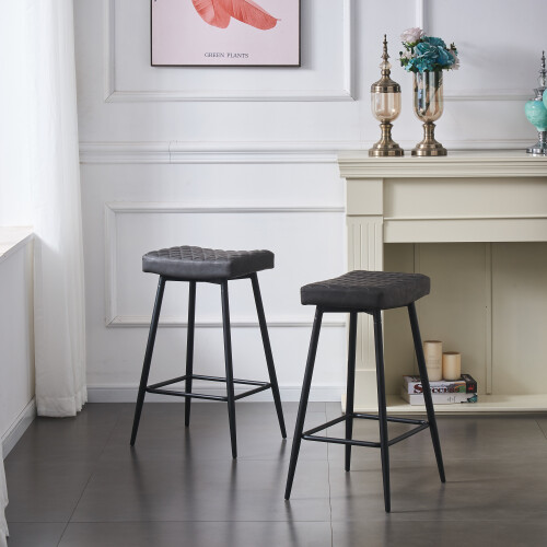 AINPECCA (Dark grey (PU), 2PCS) 2/4PCS Round Velvet Bar Pub Stools Chairs Seats 2