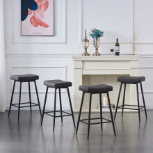 (Dark grey (PU), 4PCS) 2/4PCS Round Velvet Bar Pub Stools Chairs Seats
