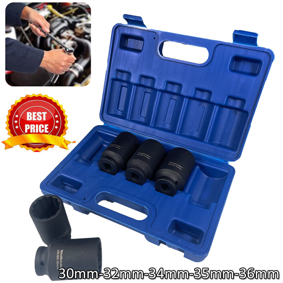 12 Point Axle Hub Nut Impact Socket Set 1/2"Dr Thin Wall Drive Socket 30Mm-36Mm Size 12
