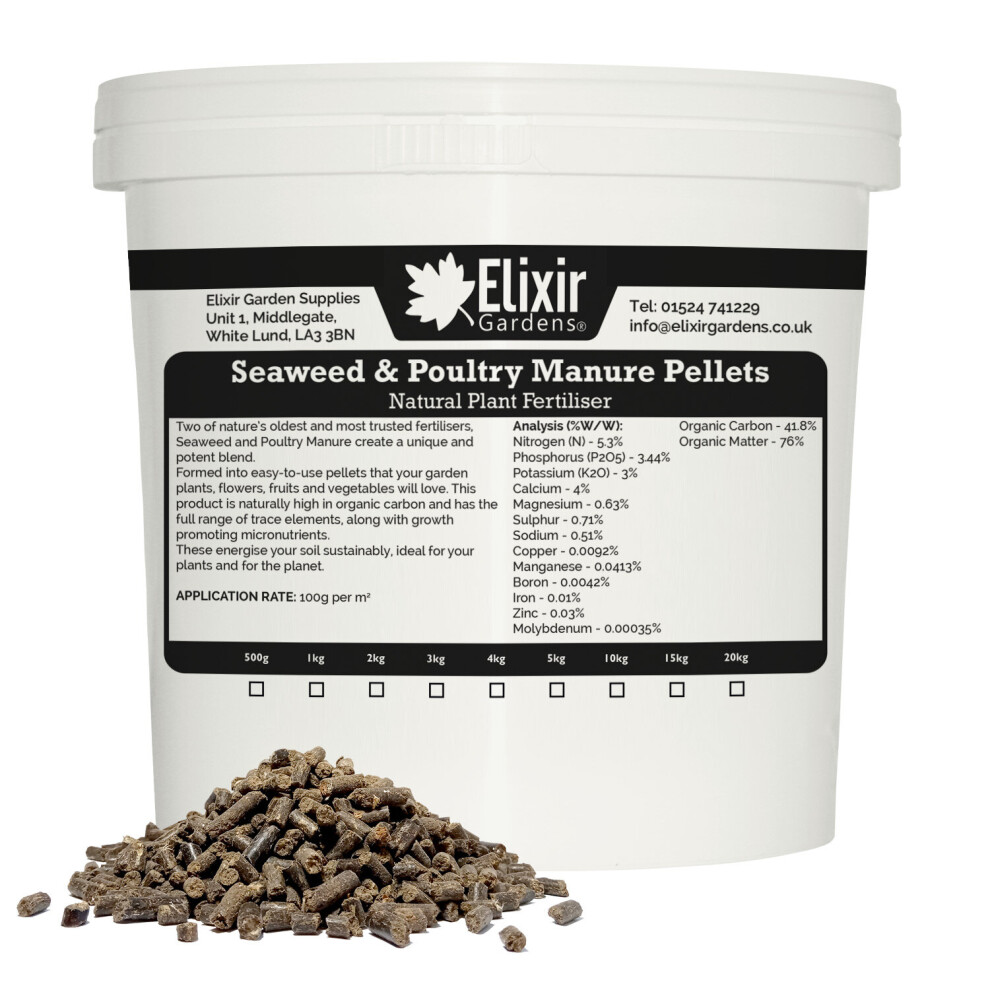 (3kg, Resealable Tub) Natural & Organic Seaweed & Chicken Poultry Manure Mix Plant Fertiliser Pellets