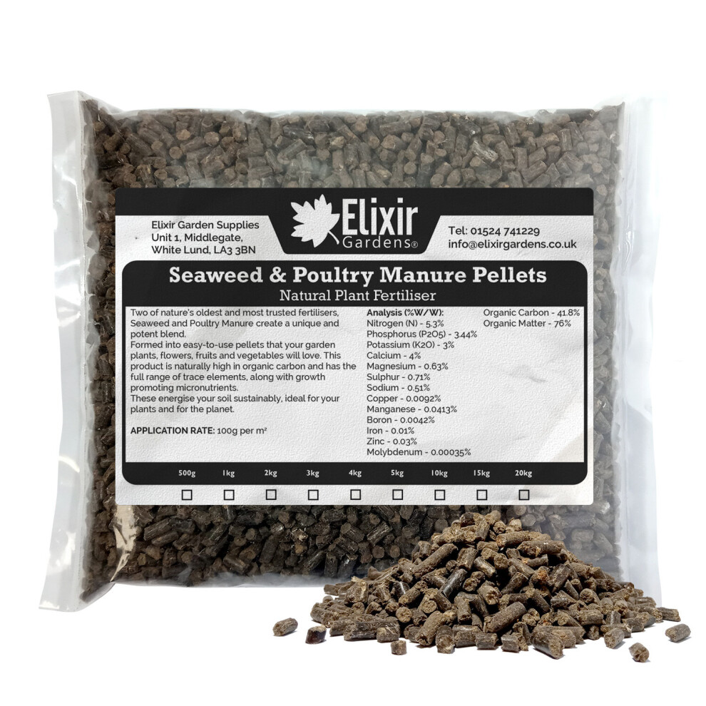 (5kg, Polythene Bag) Natural & Organic Seaweed & Chicken Poultry Manure Mix Plant Fertiliser Pellets