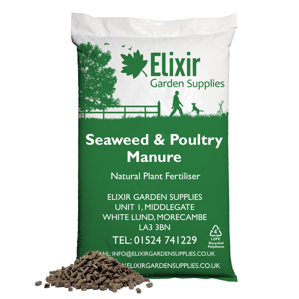 (20kg, Polythene Bag) Natural & Organic Seaweed & Chicken Poultry Manure Mix Plant Fertiliser Pellets