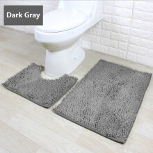 (Dark Gray) 2 Piece Bath Mat Set Non Slip Toilet Pedestal Soft Foam Shaggy Chenille Rug