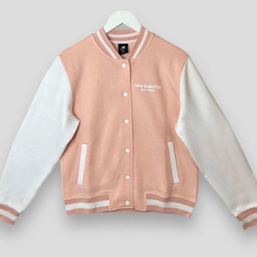 (M, Pink) New Balance Womens Varsity Jacket Fleece Contrast Girls Bomber Sweat Jacket
