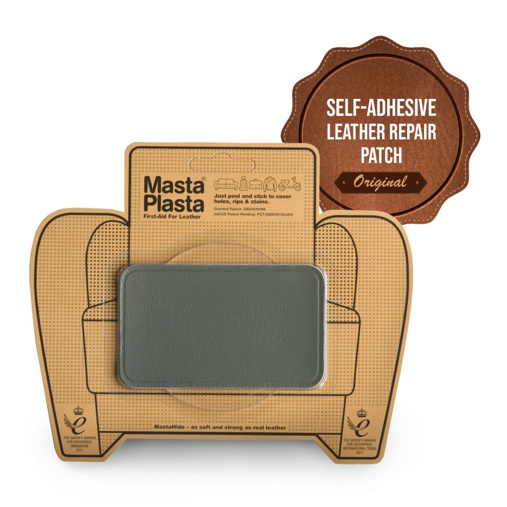 (Grey, 10Cmx6cm) Mastaplasta Self-Adhesive Premium Leather Repair Patch - Instant Upholstery Quality Patch For Sofas, Car Interiors, Bags 5060226483556