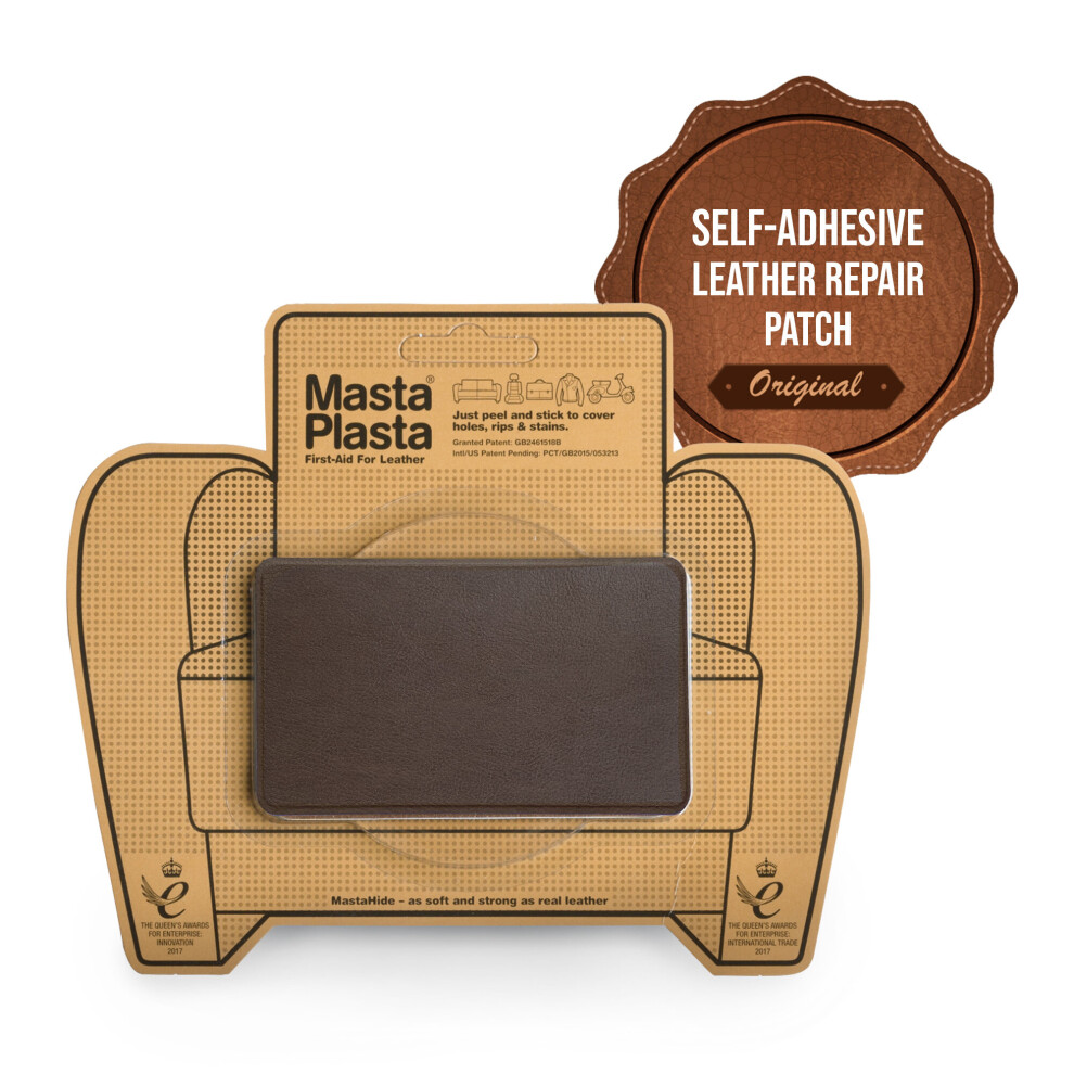 (Mid-Brown, 10Cmx6cm) Mastaplasta Self-Adhesive Premium Leather Repair Patch - Instant Upholstery Quality Patch For Sofas, Car Interiors, Bags 5060226483549