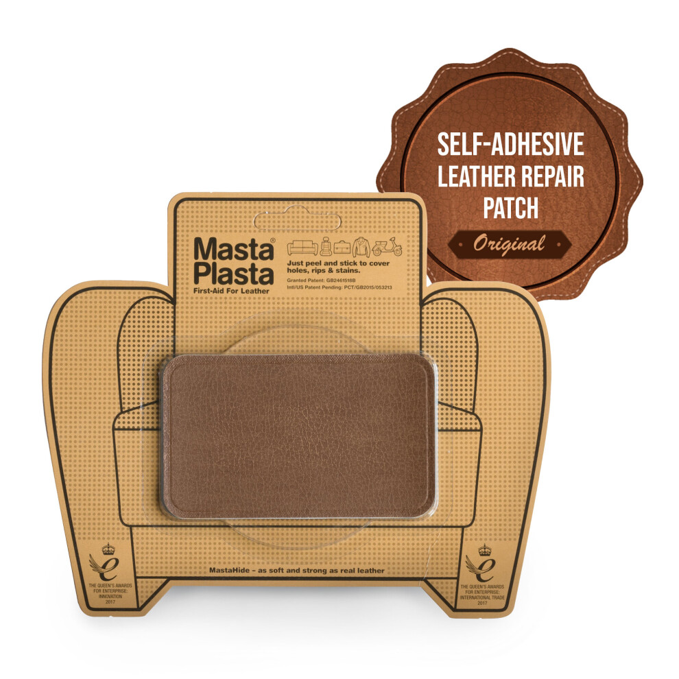 (Tan, 10Cmx6cm) Mastaplasta Self-Adhesive Premium Leather Repair Patch - Instant Upholstery Quality Patch For Sofas, Car Interiors, Bags 5060226480142