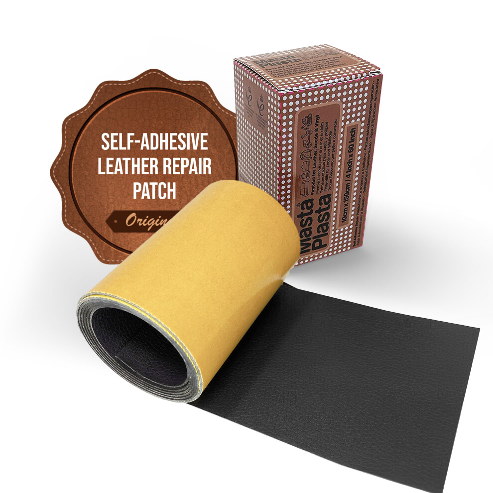 (Black) MastaPlasta Self-Adhesive Leather Repair Tape Instant Upholstery-Quality Scratch & Tear Repair on a Roll for Sofas, Car