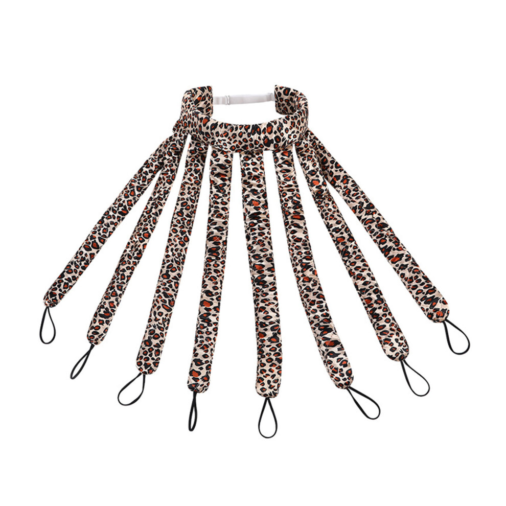 (Leopard Print) Heatless Curling Headband Lazy People Elastic Band For Overnight Octopus Stain