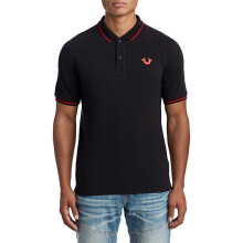 (L, Black) True Religion Mens Casual Polo T Shirt Golf Tee