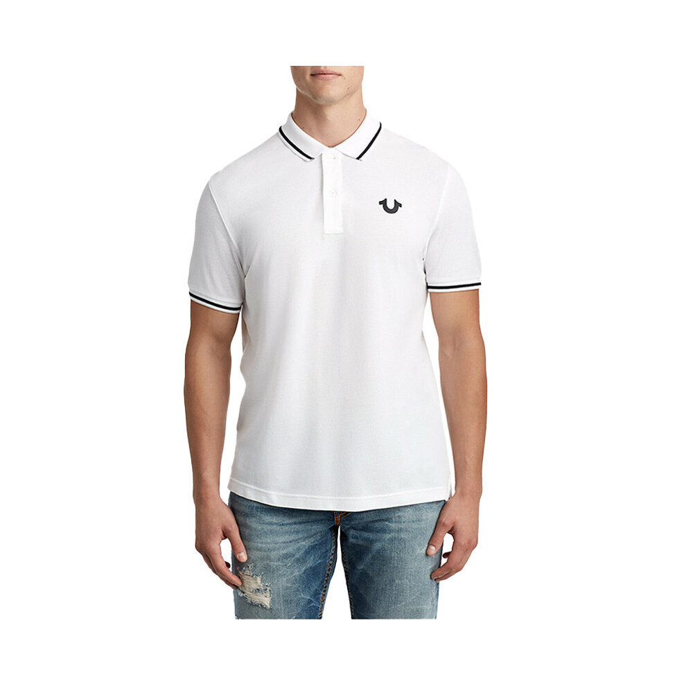 (M, White) True Religion Mens Casual Polo T Shirt Golf Tee