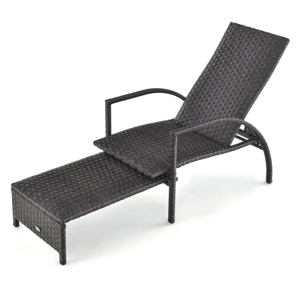 Patio Chaise Lounge Outdoor Adjustable Rattan Lounge Chair w/ Ottoman