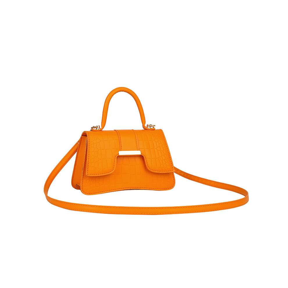 (Orange) Women Pu Leather Small Square Shoulder Bag Travel Crossbodybag Commuter Handbag